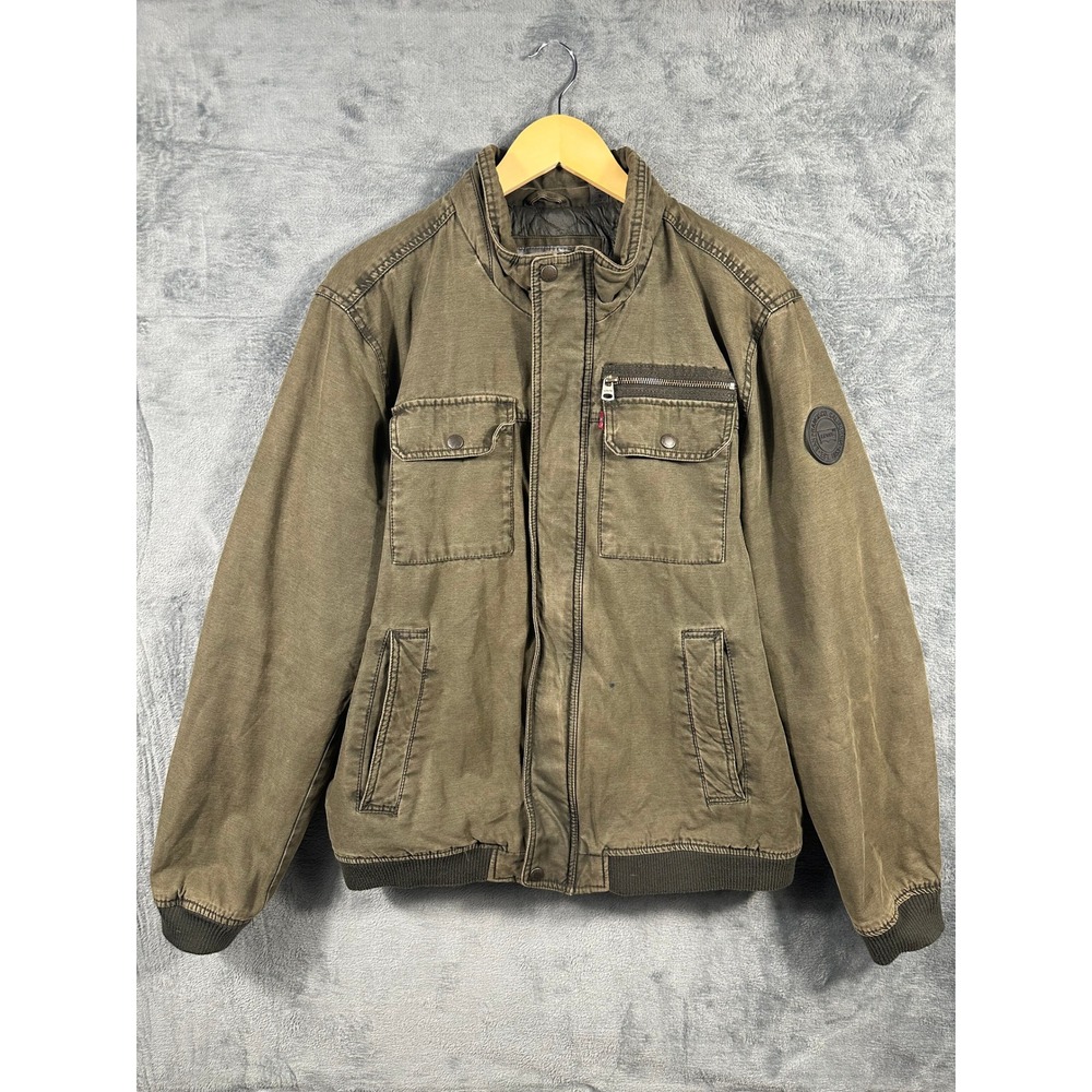 Levis Mens Military Field Jacket Olive Green Canvas Quilted Lined Size L